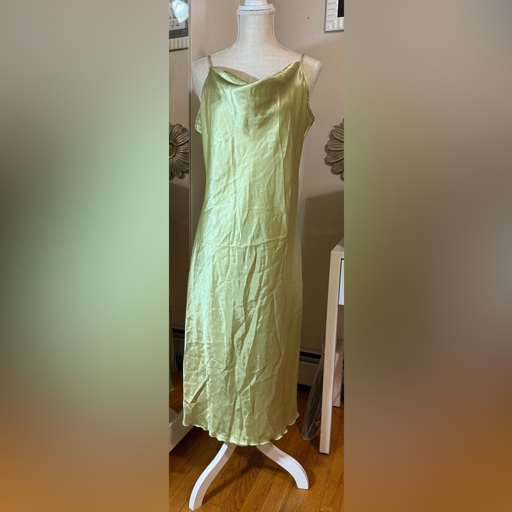 bebe Satin Slip Dress in Light Green
